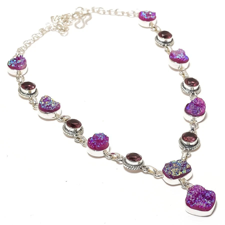 Brillante Titanio Druzy Granate Piedras Preciosas Chapado en Plata Collar Joyería 18" Foto 1 de 1