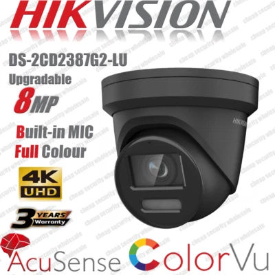 Hikvision 8MP Black 4K Full-Color DS-2CD2387G2-LU ColorVu AcuSense IP Camera Mic - Image 1 of 4