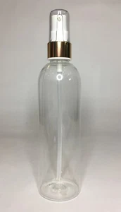 200ml PET Clear Plastic Tall Boston Bottle & Shiny Gold Serum Pump ANY AMOUNT - Picture 1 of 2