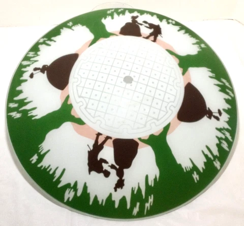 VTG Single Hole Flush Ceiling Mount Frosted Glass Shade ART DECO 15 1/2” DIA Cover