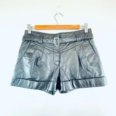 Bettina Liano Size 6 Black Leather Shorts With Belt Australian Designer - image 1 of 4