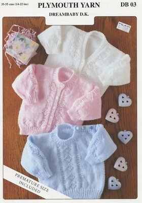 Preemie & Baby Sweaters & Cardigans Plymouth Knitting Pattern DB03 Dreambaby DK - Image 1 of 2