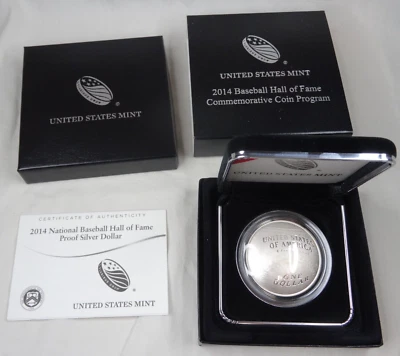 2014-P Baseball Hall of Fame Commemorative Proof Silver Dollar US Mint Box COA - Image 1 of 4