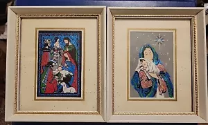 2 Vintage MCM gerahmt Lambert Produkt Kätzchen Drucke #111 Weihnachten Krippe 5""x6" - Bild 1 von 4