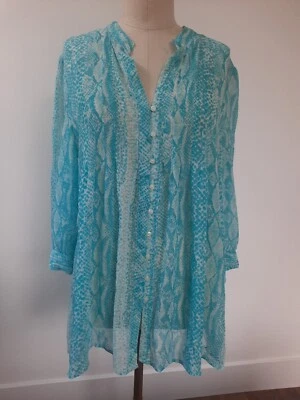 Cynthia Steffe Button Shirt Top Blouse Size M Long Sleeves Blue Crepe Semi-Sheer - Image 1 of 4
