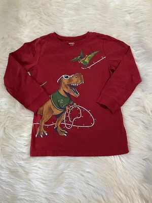 Carters Boys Red Dinosaurs w/ Lights Christmas Long Sleeve Shirt Sz 7/7A - Image 1 of 4