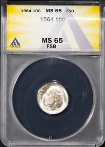 1964 Silver 10c Roosevelt Head Dime MS 65 FSB New ANACS # 7696129 + Bonus - Picture 1 of 2