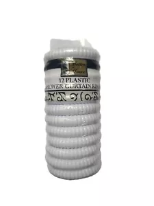 New 12 pcs plastic bathroom shower curtain rings locking round hook white - Picture 1 of 2