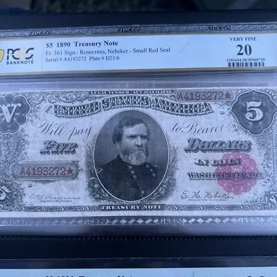 1890 $5 Treasury note Fr#361 Pcgs-20  - Image 1 of 4