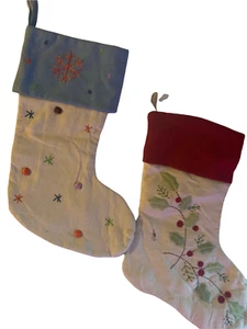 17" Set of 2 Linen Christmas Stockings - Picture 1 of 4