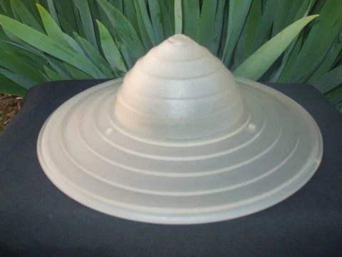 Vtg/Art Deco Flapper 30s Ringed Beehive 3 Hole Frosted Satin Glass Ceiling Shade Cover