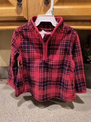 Pullover polar Oshkosh para niños rojo negro a cuadros cuarto de cremallera delgado suave nuevo con etiquetas 18 Mos Foto 1 de 4