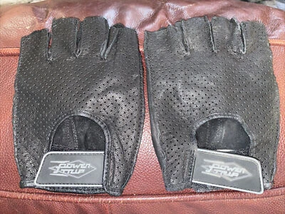 Power Trip Ladies S Leather Black Fingerless Gel Palm Motorcycle Gloves - Image 1 of 4