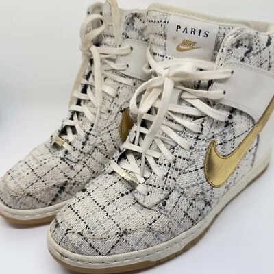 Nike Dunk Sky Hi High City FW QS Paris Tacón de Cuña Oculto Blanco Dorado Goma Talla 9 Foto 1 de 4