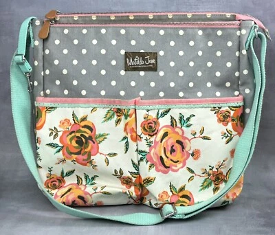 Matilda Jane Over The moon diaper Bag Floral Gray White Polka Dots - Image 1 of 4