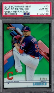 2018 Bowman's Best 13 Carlos Carrasco GREEN REFRACTOR. PSA 10 GEM MINT. (5133-C) - Picture 1 of 2