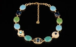 NEW Designer Turquoise Blue Crystal Pearl Charm Bib Collar Necklace 20" - Picture 1 of 7