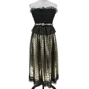 Joan Leslie Kasper Dress Womens 0 Black Lace Gold Belt Cosplay Prop Vintage - Picture 1 of 14