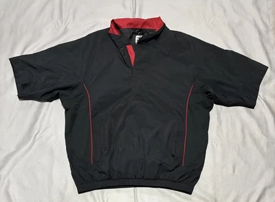 Jaqueta Pulôver Masculina FootJoy DryJoys Grande Preta Vermelha Manga Curta Golfe Meio Zíper - Imagem 1 de 4