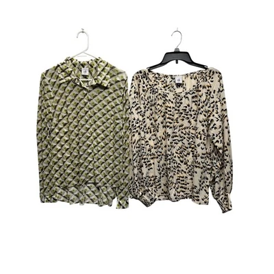 Set of 2 CAbi LS Women Blouses Geometric Sheer Size Medium - Image 1 of 4