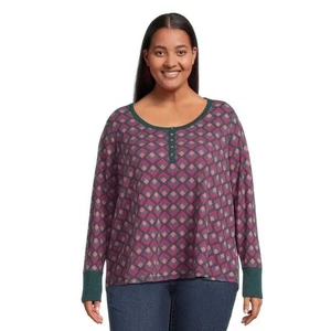 T-shirt donna Terry & Sky taglie forti Henley Waffle con maniche lunghe taglia 4XL - Foto 1 di 8