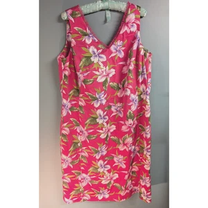 Jones New York Signature Stretch Pink Floral Sheath Dress 16W Lace V Neck - Picture 1 of 3