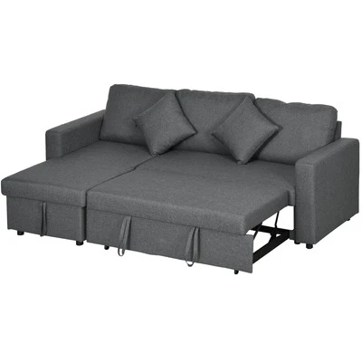 HOMCOM Corner Sofa Bed with Storage, 3 Seater Pull Out Sofa Bed, Dark Grey - Image 1 of 4