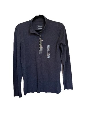 NUEVO CON ETIQUETAS Natural Reflections Gris Oscuro Manga Larga Medio Botón Suéter Camisa Talla Med Foto 1 de 4
