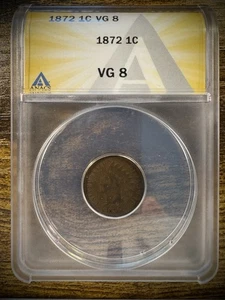 1872 1C Indian Head Cent Penny ANACS VG 8 Semi-key Date SEE VIDEO - Picture 1 of 3