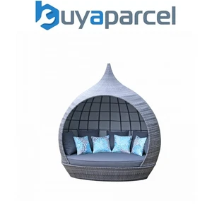 Signature Weave Pearl Wicker Round Garden Day Bed Sun Lounger Roof Shade Grey - Picture 1 of 2