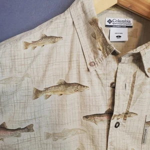 Camisa Columbia River Lodge Abotonada Manga Corta Para Hombre Talla Grande Trucha Pez - Imagen 1 de 9