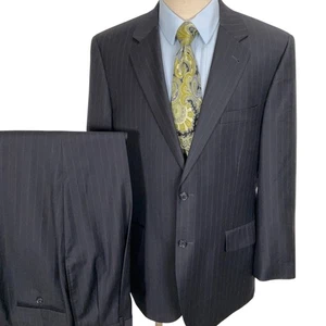 Jos A Bank Signature Suit Men 42R 35W 30L Navy Pinstripe Classic Career 2 Pc - Picture 1 of 19