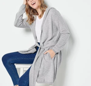 Soft by Naadam - 100 % Kaschmir Kapuze Strickjacke mit Gürtel - grau - M - Bild 1 von 2