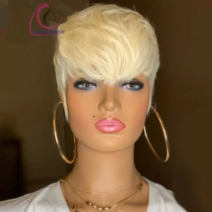 Short Blonde Wigs Pixie cut Wigs 100% Real Human Hair 613 Short Wigs for Women - Picture 1 of 9