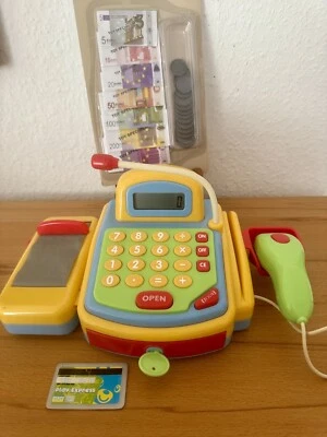 Kaufmannsladen-Kinder Registrierkasse-Kasse+Scanner+NEU Geld-Karte-Kassenband - Bild 1 von 4