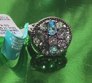 NEW! EFFY AMETHYST, BLUE TOPAZ & STERLING SILVER CLUSTER RING /SIZE 7/ MSRP $400 - Picture 1 of 11