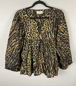 Ralph Lauren Denim & Supply Womens Animal Print Puff Sleeve Babydoll Top MEDIUM - Picture 1 of 3