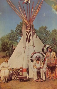 Western Native American Family and Teepee Chrome Postcard 1952 Indians - Picture 1 of 2