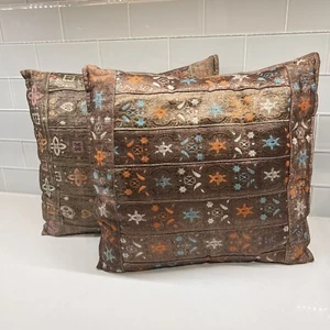 2 pc Silk Satin Embroidery Pillows Boho Decorative Patchwork Cushion, Moroccan? - Picture 1 of 7