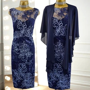 Veni Infantino Größe 18 neu mit Etikett marineblau Spitzenkleid und Schal Brautmutter Outfit - Bild 1 von 9