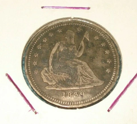 1839 SEATED LIBERTY QUARTER US SILVER COIN - NICE GRADE - XF - NO PROBLEMS Cover