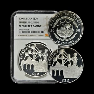 LIBERIA. 2000, 20 Dollars, Silver - NGC PF68 - Brussels, Belgium, Manneken Pis - Picture 1 of 5