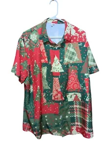 Mens Christmas Button Down Short Sleeve Shirt Size XL - Picture 1 of 9