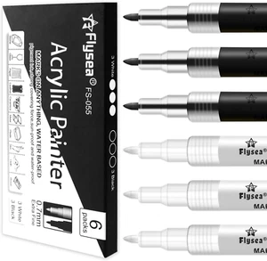 Acrylic Paint Pen White Black, 6 Pack Black Paint Markers for Rock Wood Fabric.. - Picture 1 of 12