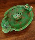 Antique Weller Pottery Coppertone Frog Lily Pad Bowl LARGE