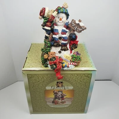 Grandeur Noel Stocking Holder Snowman Boy Christmas Tree Scene Hand Painted  - Image 1 of 4
