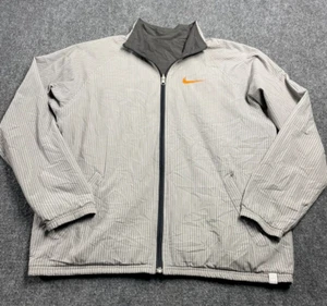Nike Men's Tennis Reversible Jacket Gray Black Striped Full Zip Pockets Logo L - Picture 1 of 13