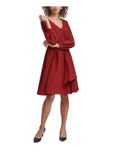 NEU Calvin Klein elegantes rot/schwarz Glitzer Jersey Gürtel Fit & Flare Kleid Gr. 4 - Bild 1 von 7