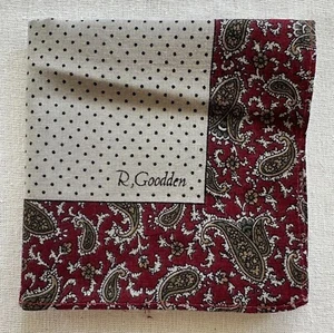 Vintage Handkerchief Beige Cotton Polka Dot Border Red Paisley Pocket Square 16" - Picture 1 of 3