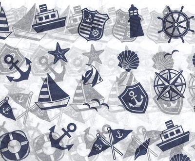 Nautical Tissue Paper -  Boats - Fish - Sea # 209 --- 10 Large Sheets - Image 1 of 2